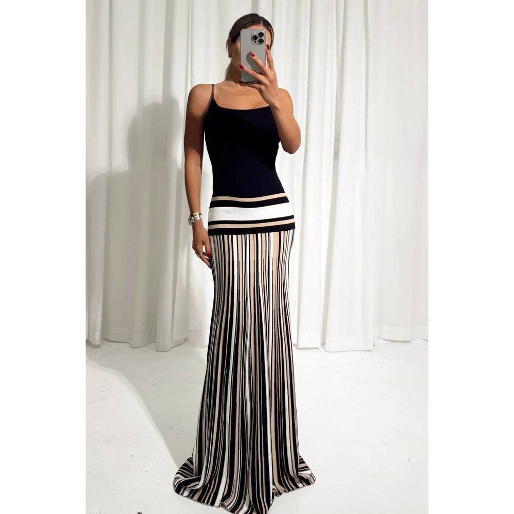 NEW BLITHE striped knit maxi dress in black/ white